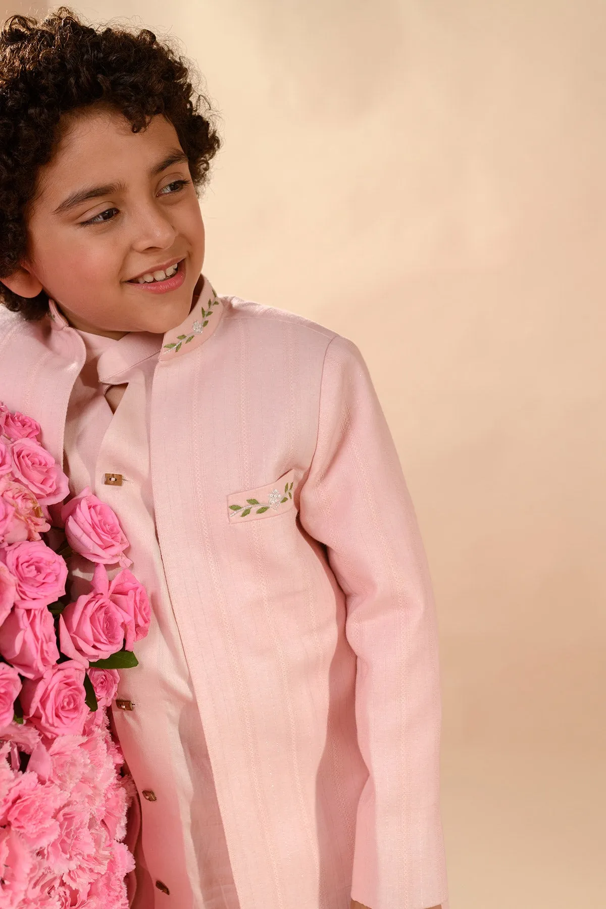 Farrokh - 

Embroidered Organic Cotton Dobby Pink Achkan