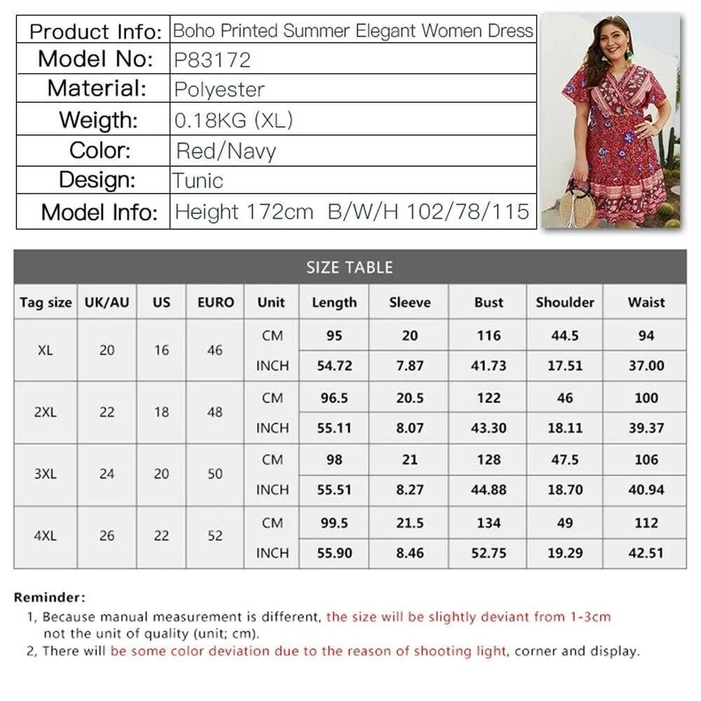 FashionSierra - Plus Size Women Short Sleeve Wrap Boho Floral Mini Dress Fashion Ladies Summer Sundress Casual V Neck Holiday Beach Clothes