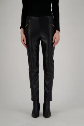 Faux Leather Pant With Bottom Hem Kick Slit