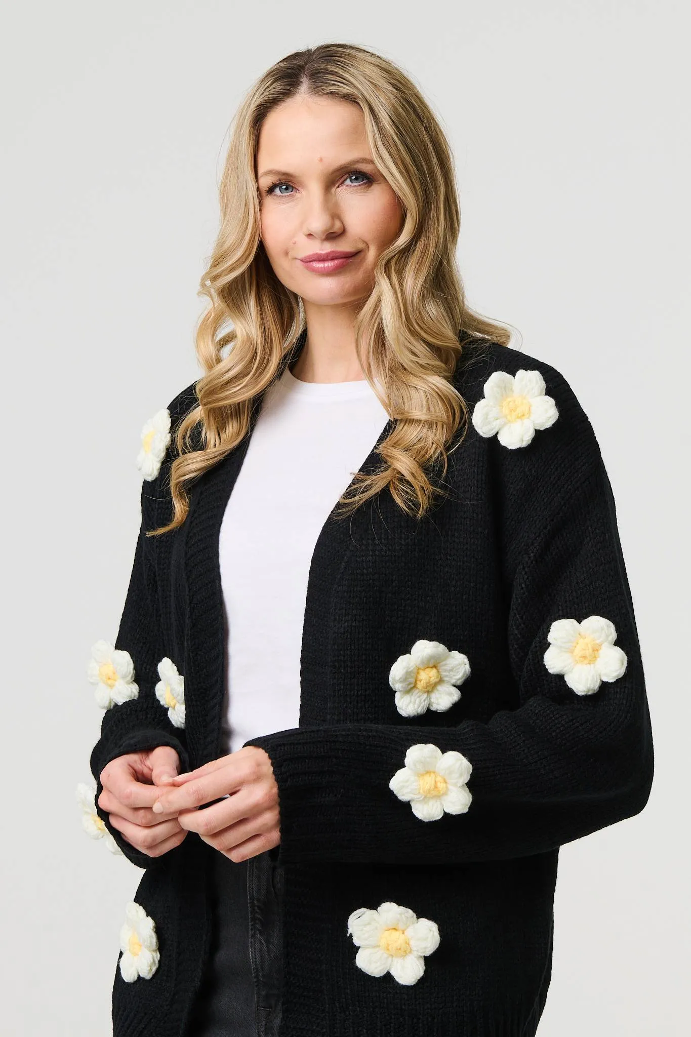 Floral Crochet Embellished Wrap Cardigan