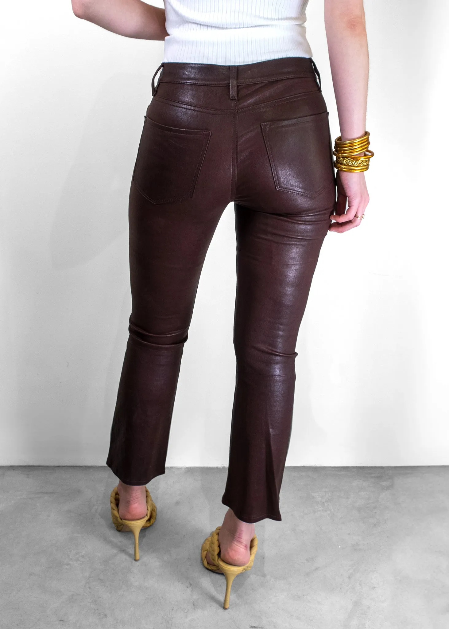 Frame Le Crop Mini Boot-Cut Brown Leather Pants