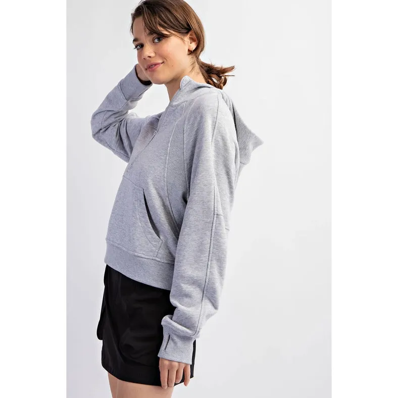 French Terry Cropped Hoodie Jacket H Grey