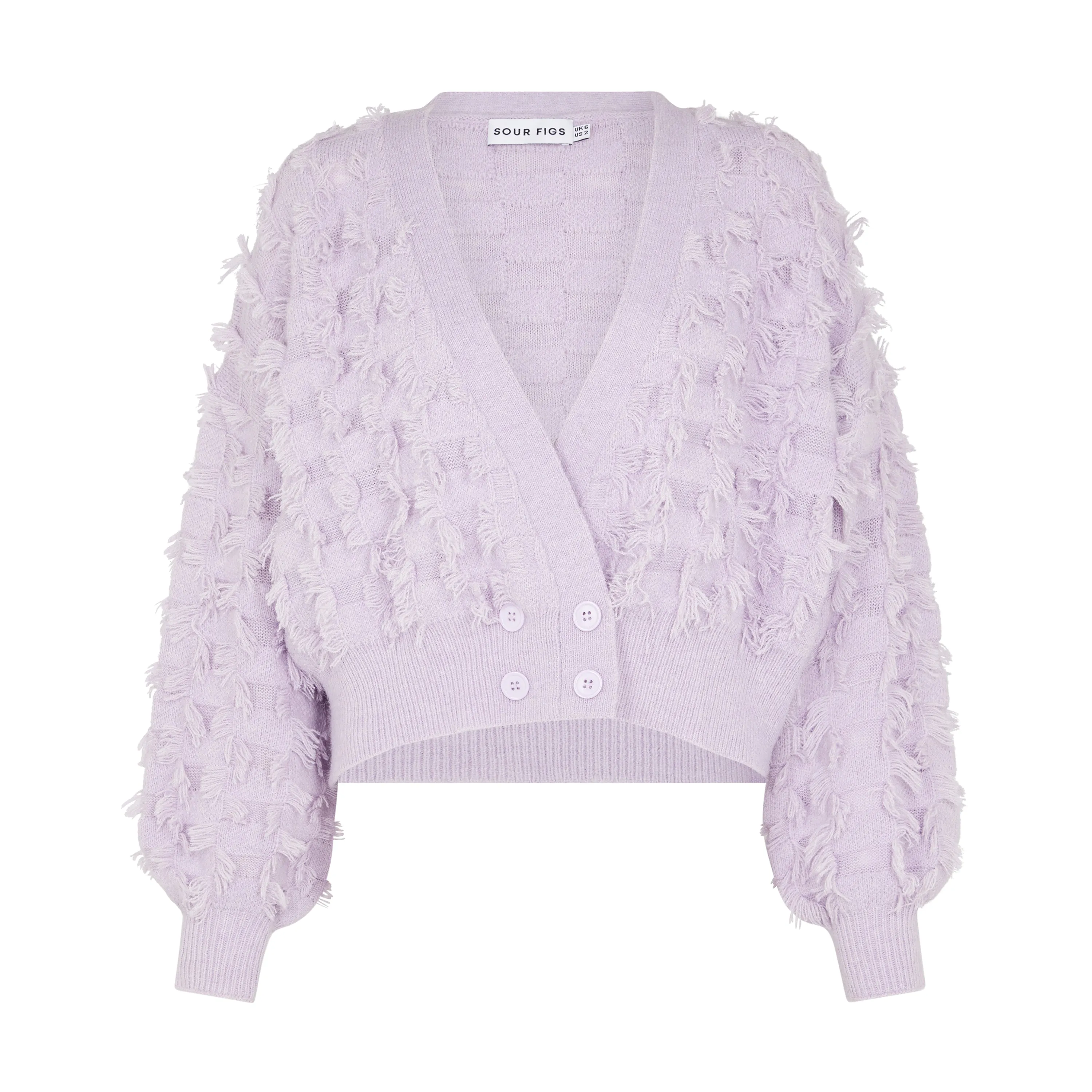 Fringed Checkerboard Cardigan II in Wisteria Purple