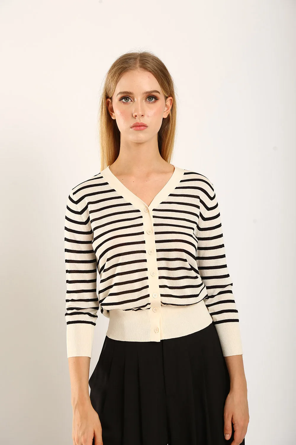 Gemma Striped Knit Cartigan in White