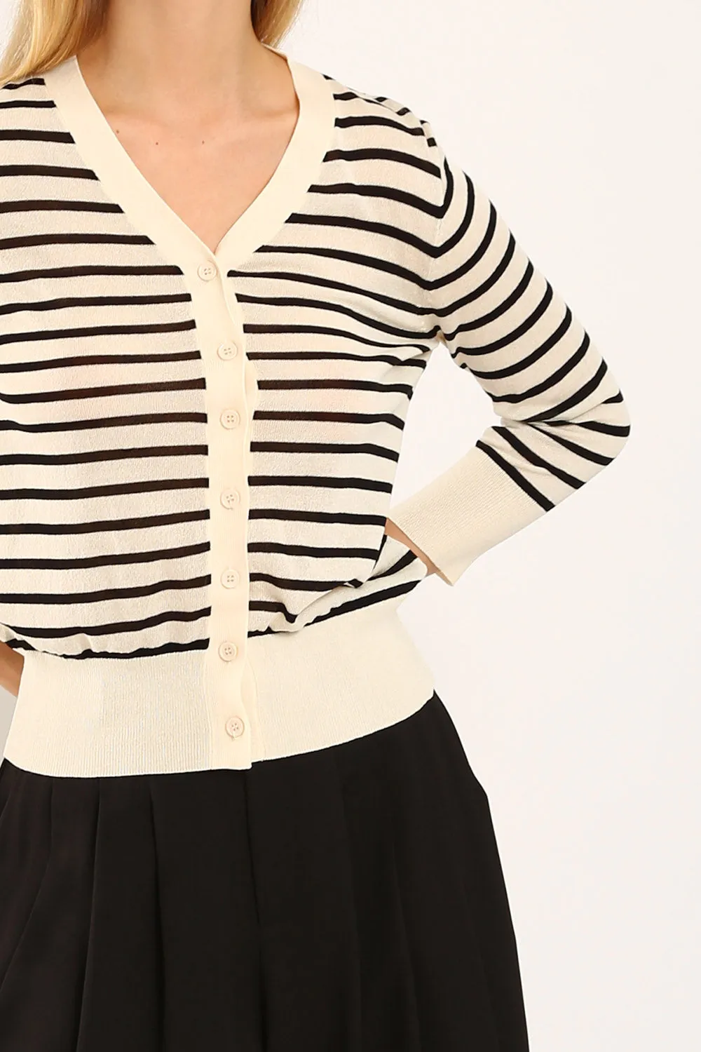 Gemma Striped Knit Cartigan in White