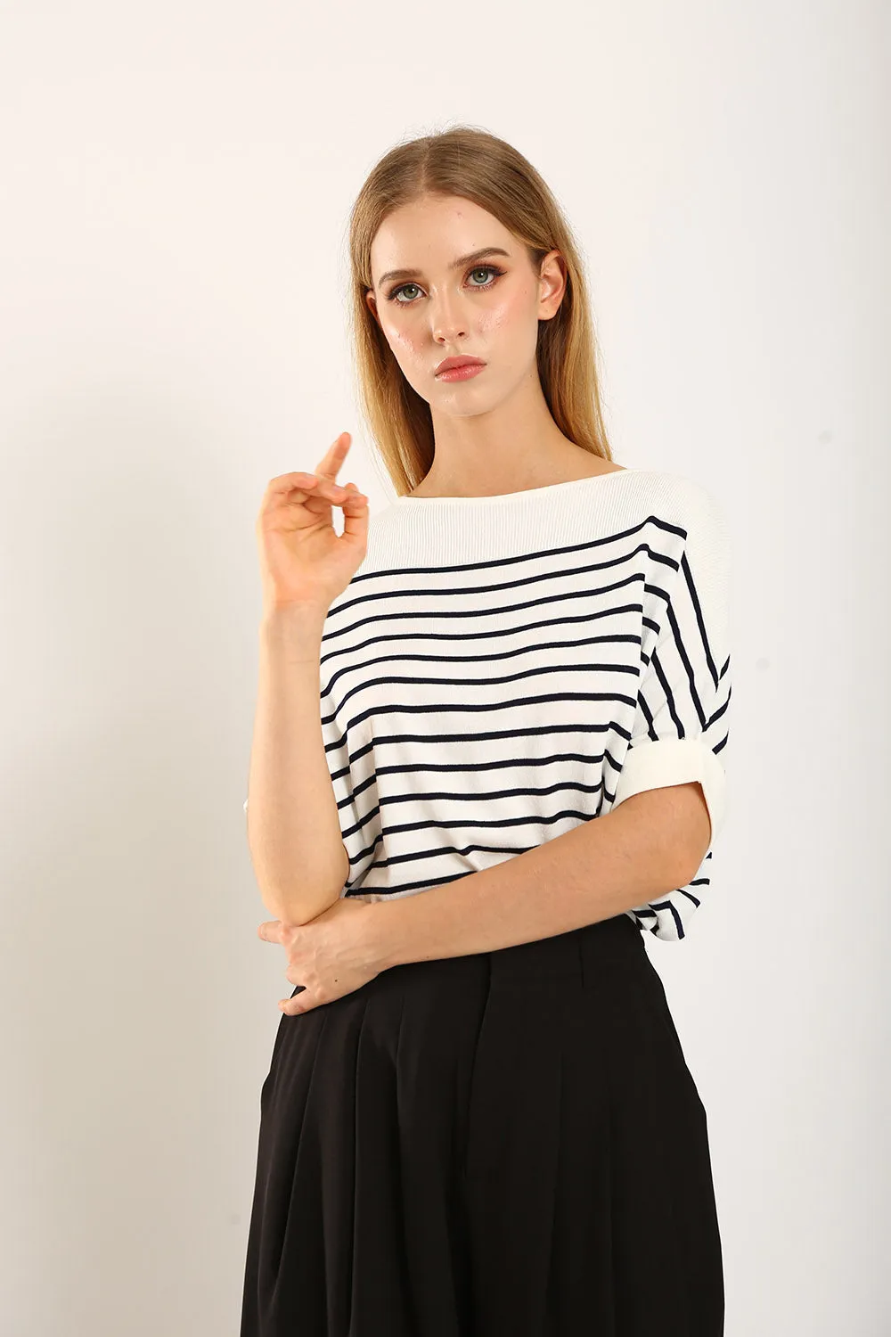 Gemma Striped Knit Cartigan in White