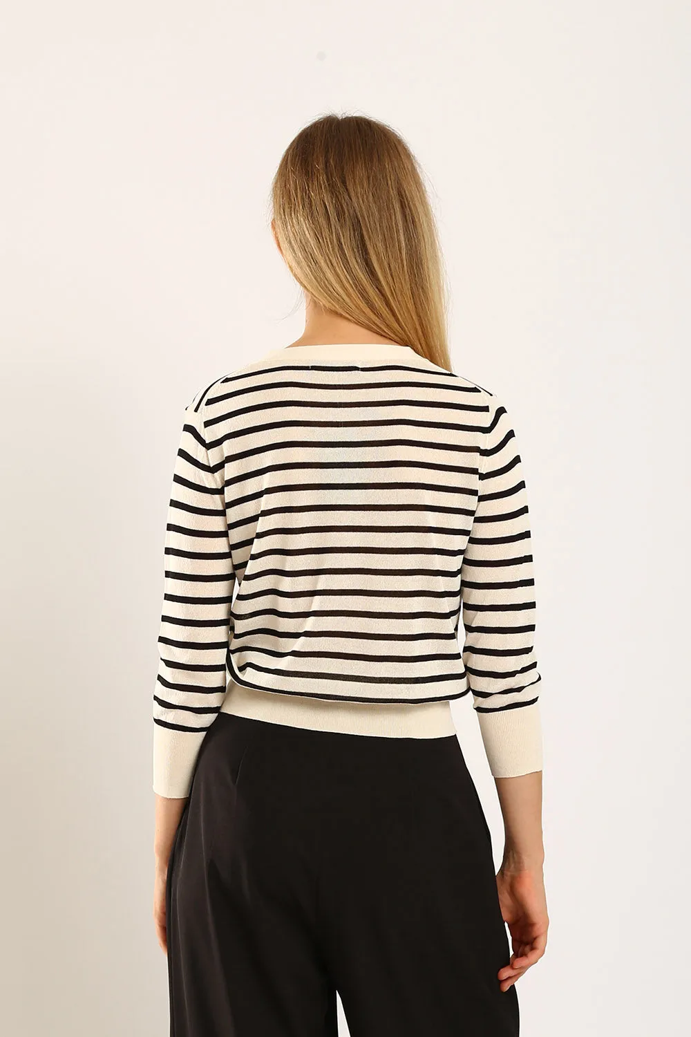 Gemma Striped Knit Cartigan in White