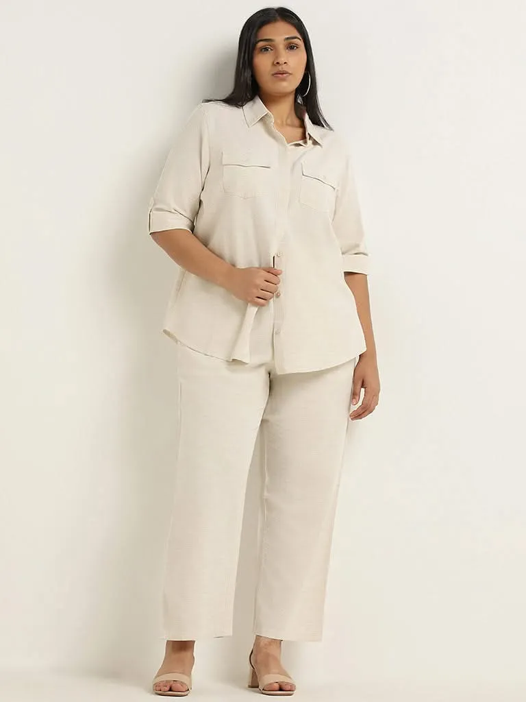 Gia Beige Solid Cotton Pants