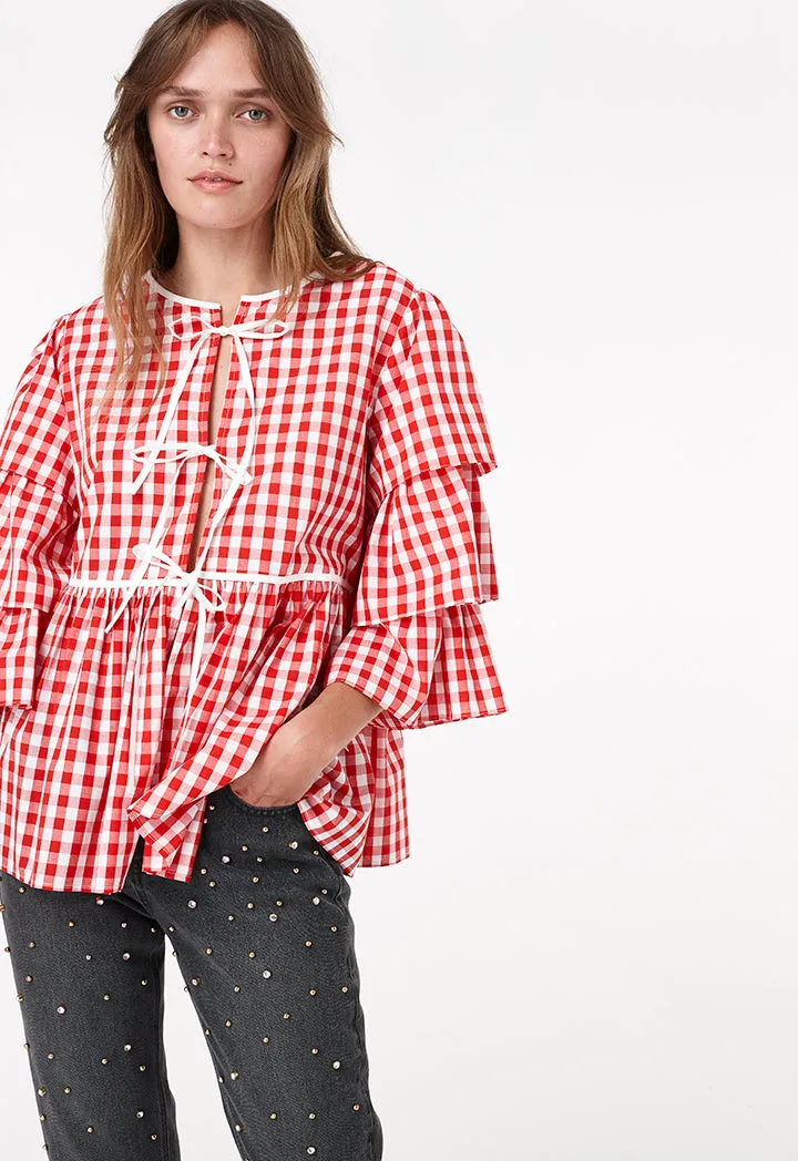 Gingham Layer Frilled Outerwear