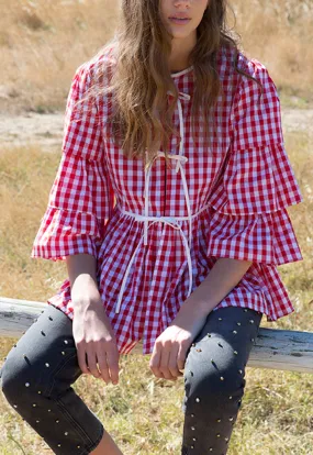 Gingham Layer Frilled Outerwear