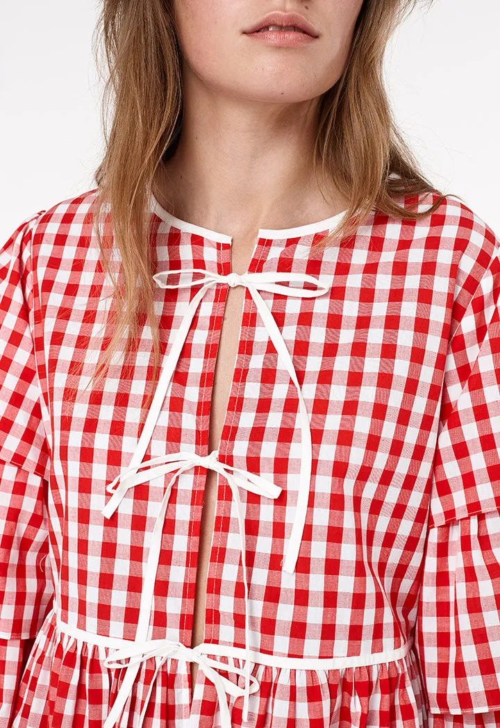 Gingham Layer Frilled Outerwear