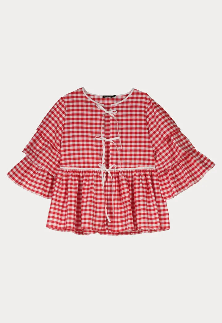 Gingham Layer Frilled Outerwear