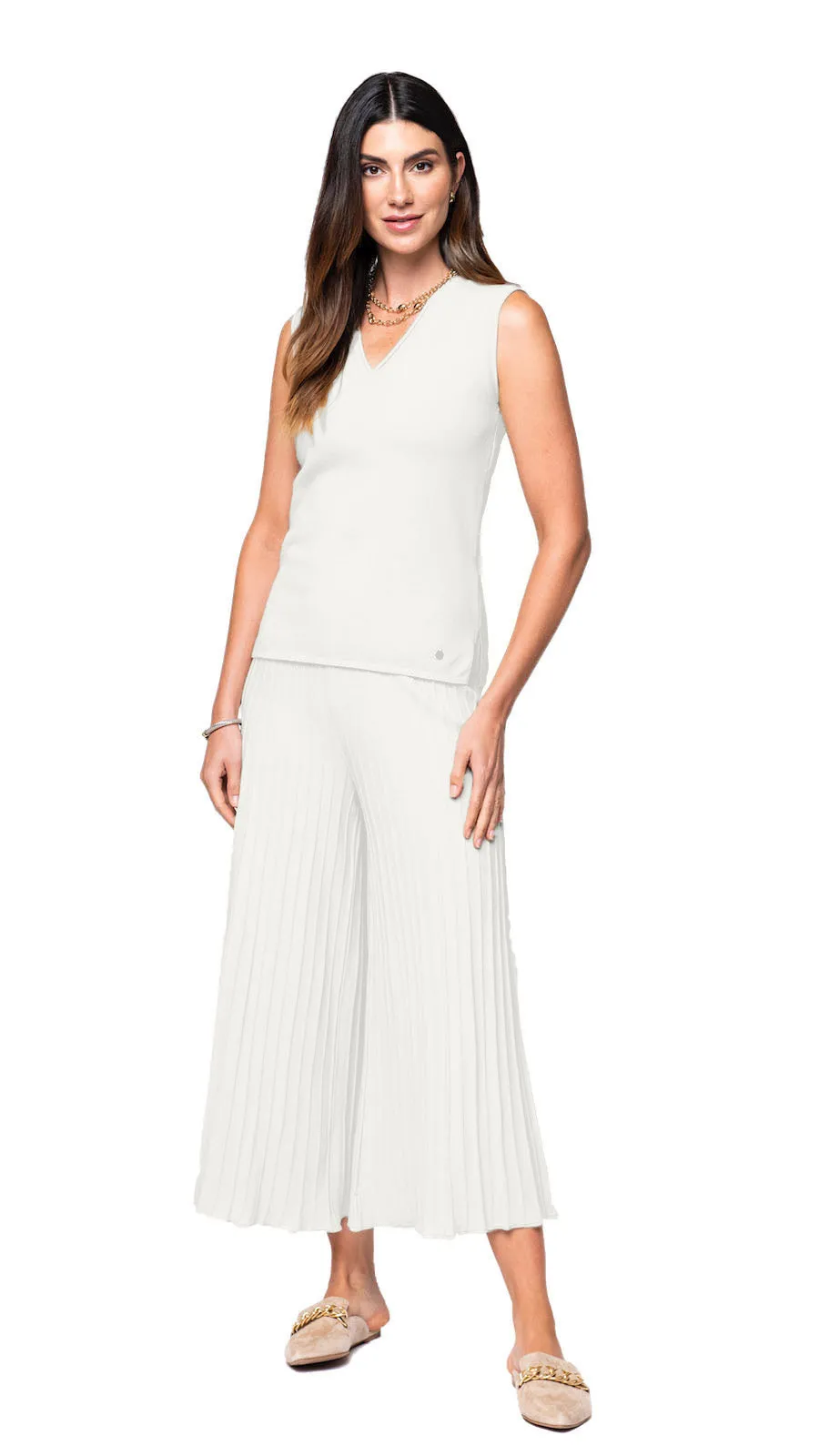 Giuliana Plisse-Look Cropped Wide Leg Pants - Winter White