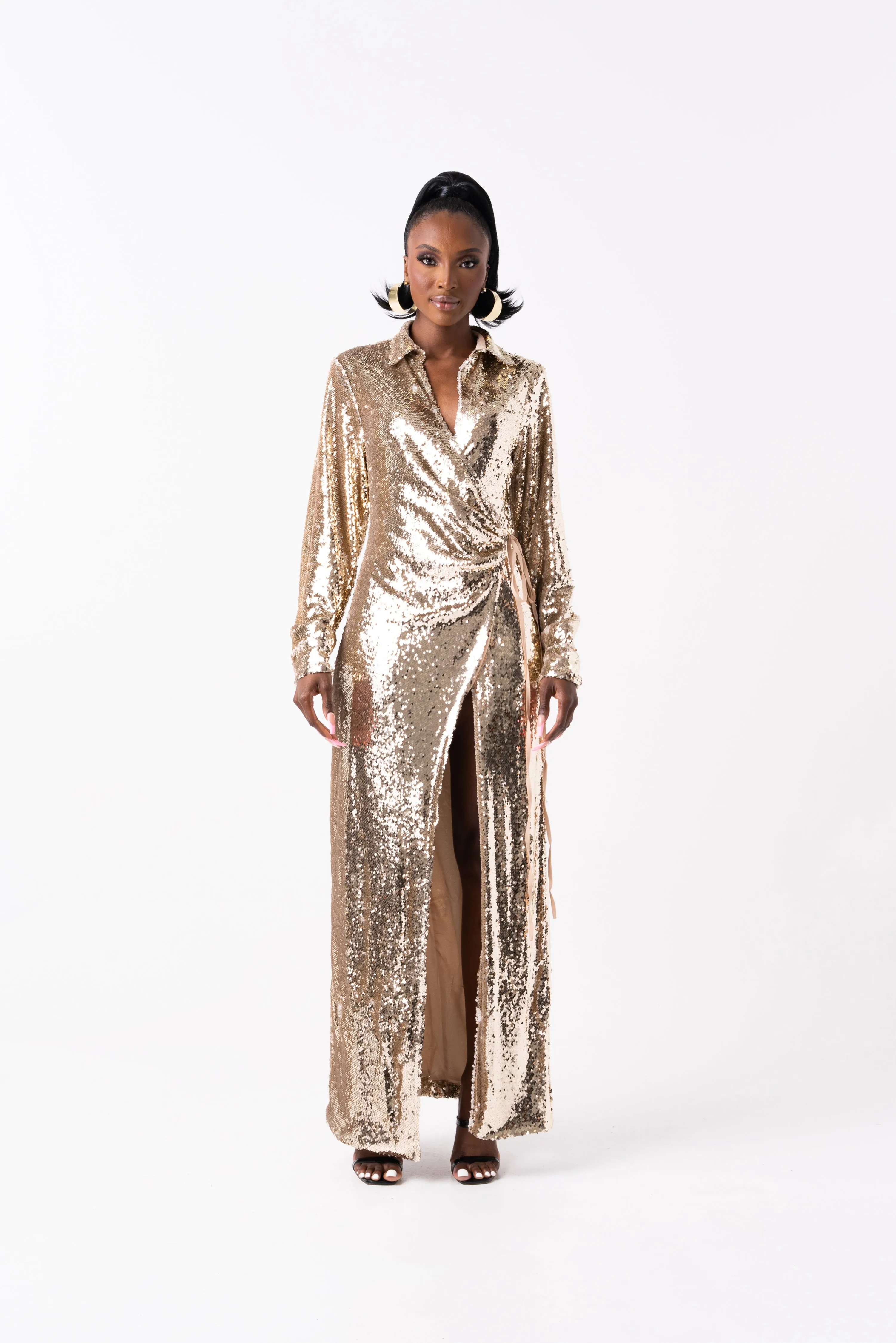 GOLD Sequin Wrap Dress