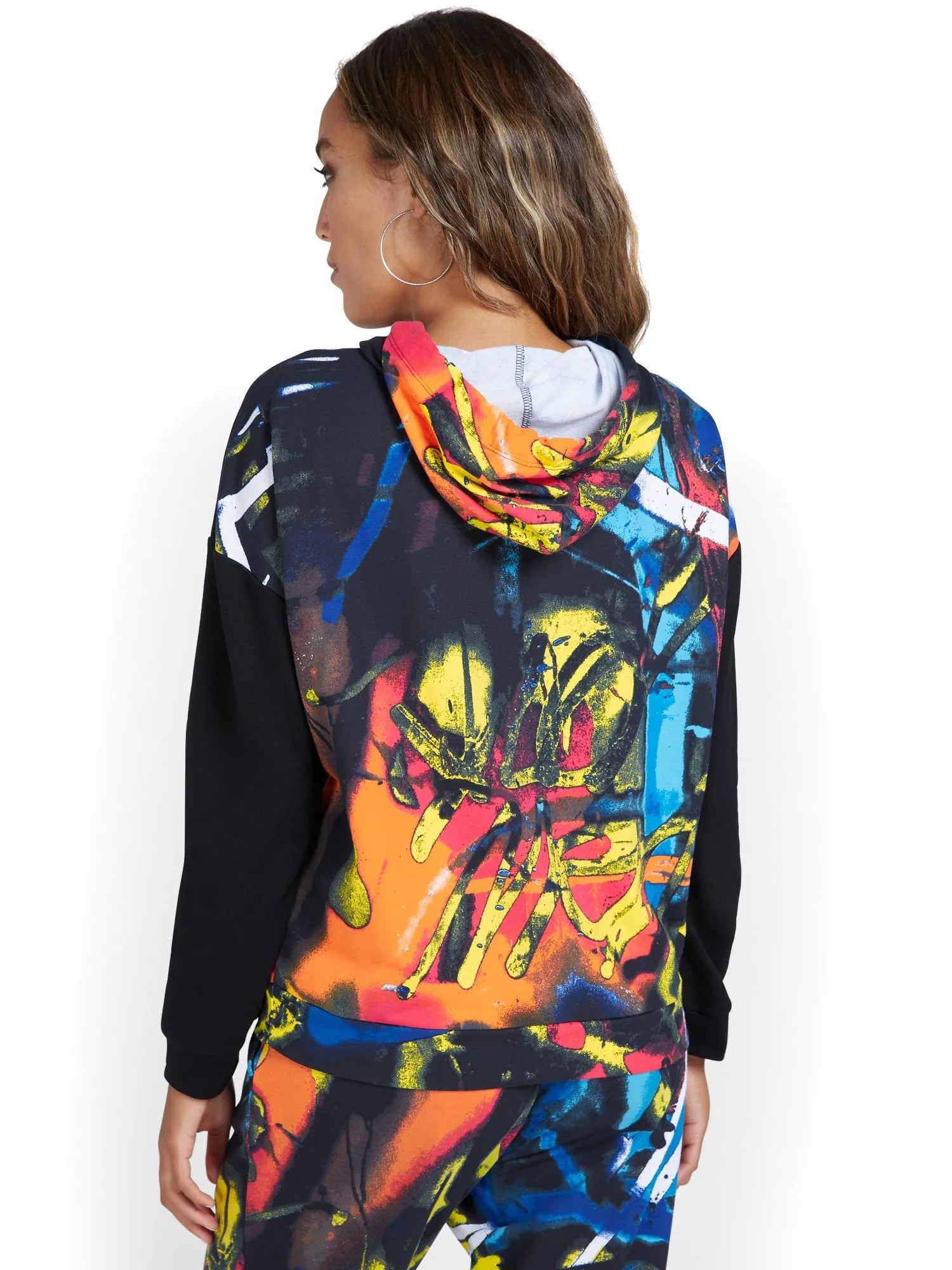 Graffiti-Print Colorblock French Terry Pullover Hoodie