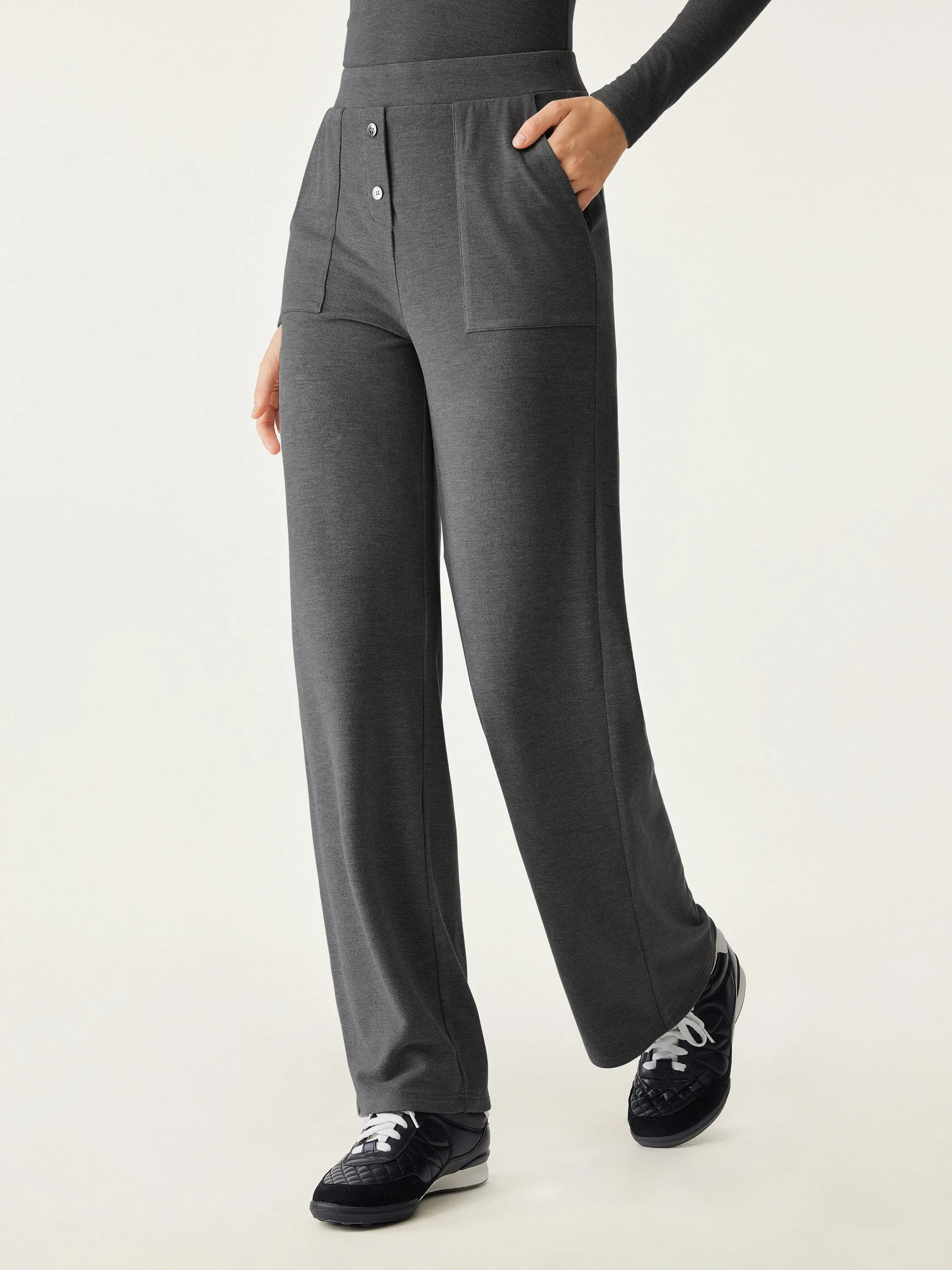 High Waisted Button Patch Pocket Pant