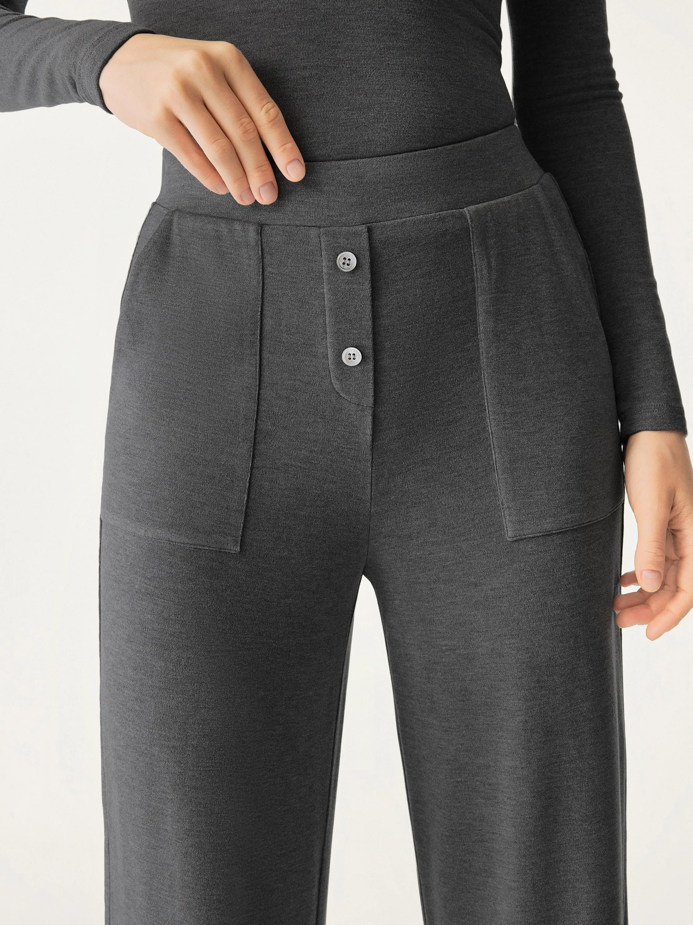 High Waisted Button Patch Pocket Pant