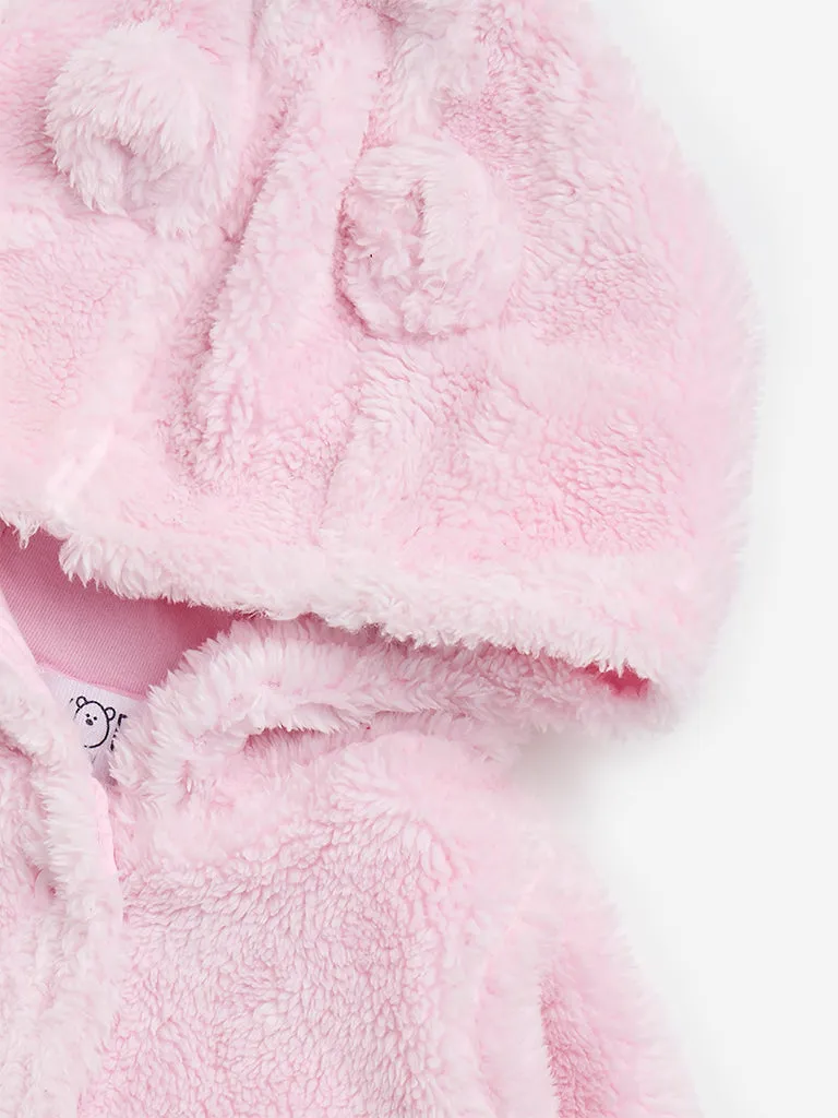 HOP Baby Pink Faux-Fur Hooded Cardigan