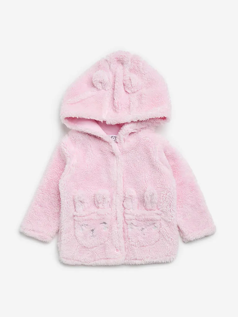 HOP Baby Pink Faux-Fur Hooded Cardigan