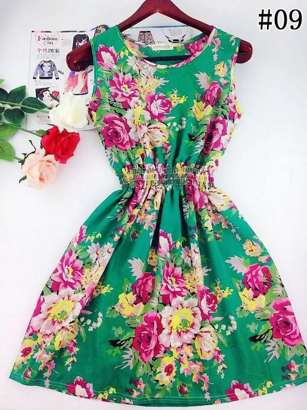 Hot sale ! Spring summer autumn new Korean Women casual Bohemian floral leopard sleeveless vest printed beach chiffon dress