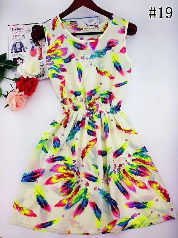 Hot sale ! Spring summer autumn new Korean Women casual Bohemian floral leopard sleeveless vest printed beach chiffon dress