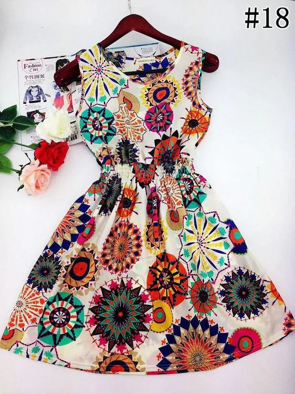 Hot sale ! Spring summer autumn new Korean Women casual Bohemian floral leopard sleeveless vest printed beach chiffon dress