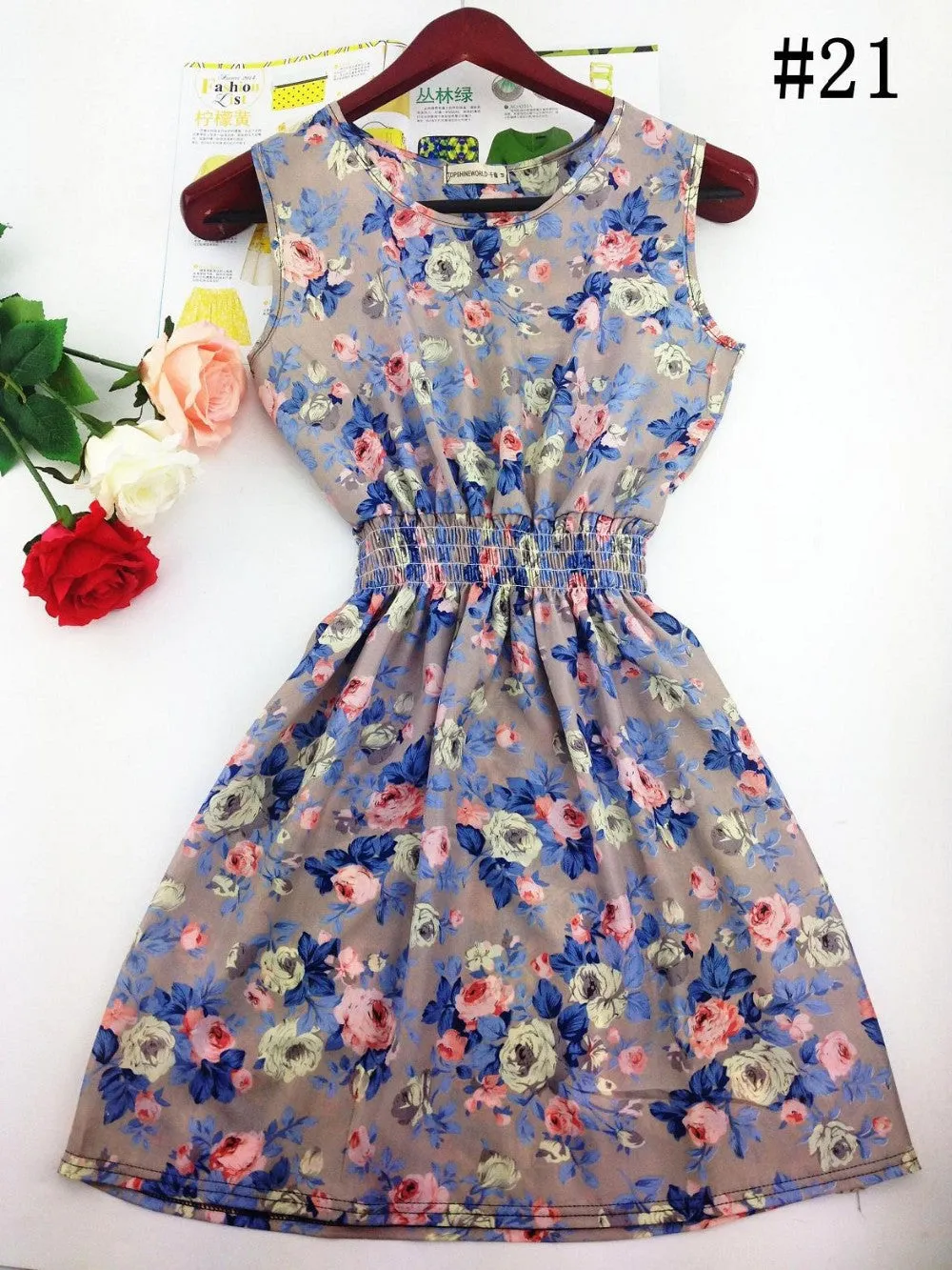 Hot sale ! Spring summer autumn new Korean Women casual Bohemian floral leopard sleeveless vest printed beach chiffon dress