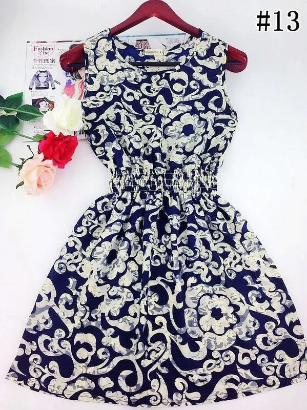 Hot sale ! Spring summer autumn new Korean Women casual Bohemian floral leopard sleeveless vest printed beach chiffon dress