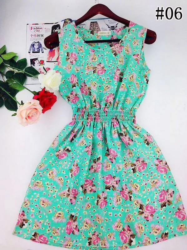 Hot sale ! Spring summer autumn new Korean Women casual Bohemian floral leopard sleeveless vest printed beach chiffon dress