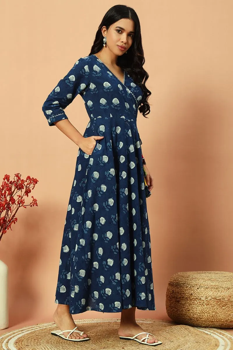 Indigo Handblock Angrakha Twirl Dress