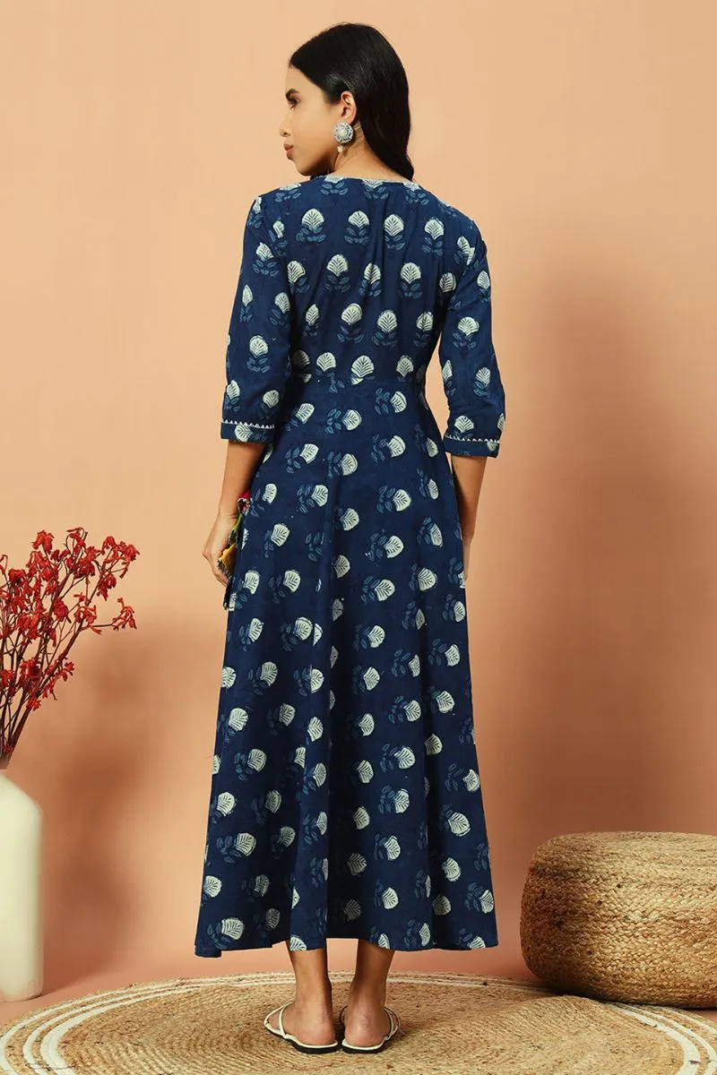 Indigo Handblock Angrakha Twirl Dress