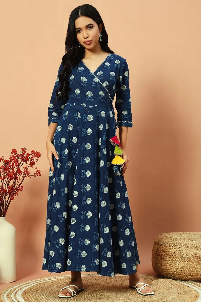 Indigo Handblock Angrakha Twirl Dress