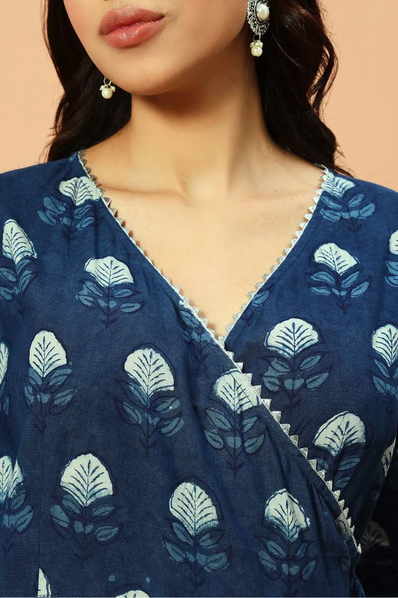 Indigo Handblock Angrakha Twirl Dress