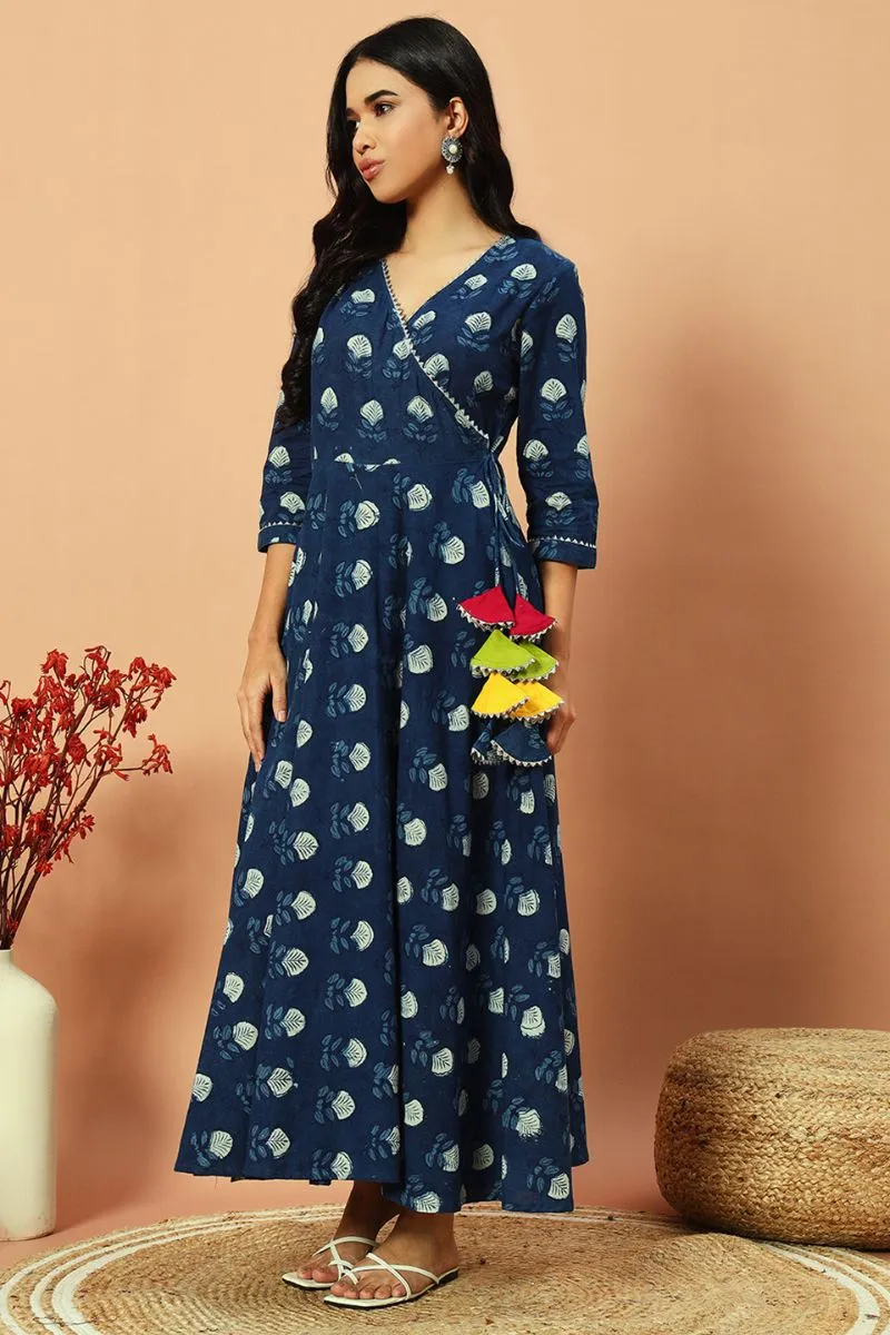 Indigo Handblock Angrakha Twirl Dress