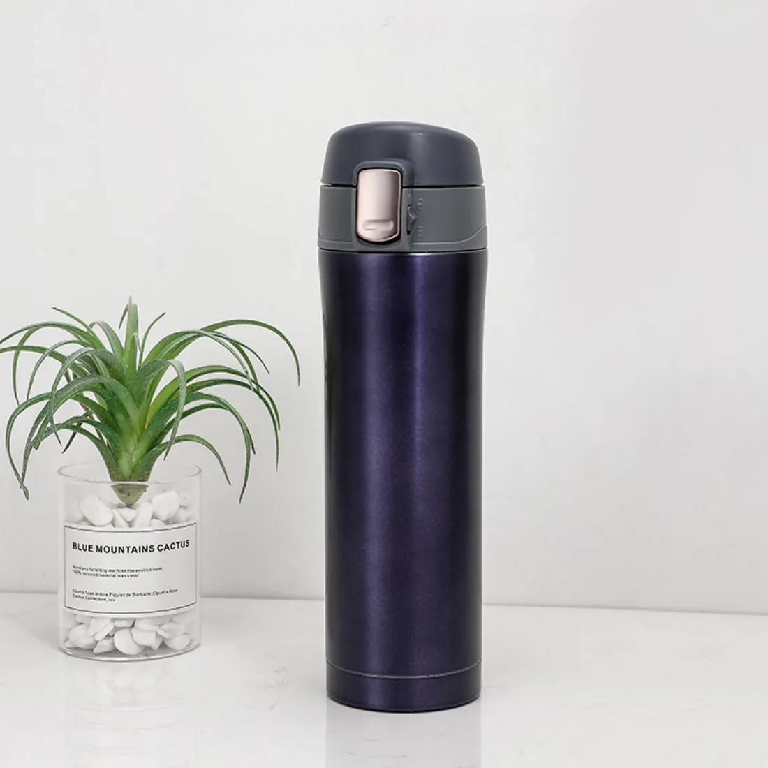 Insulated Vacuum Thermos Bottle Stainless Steel Push-Lock Water Bottle 420ml, Multiple Colours