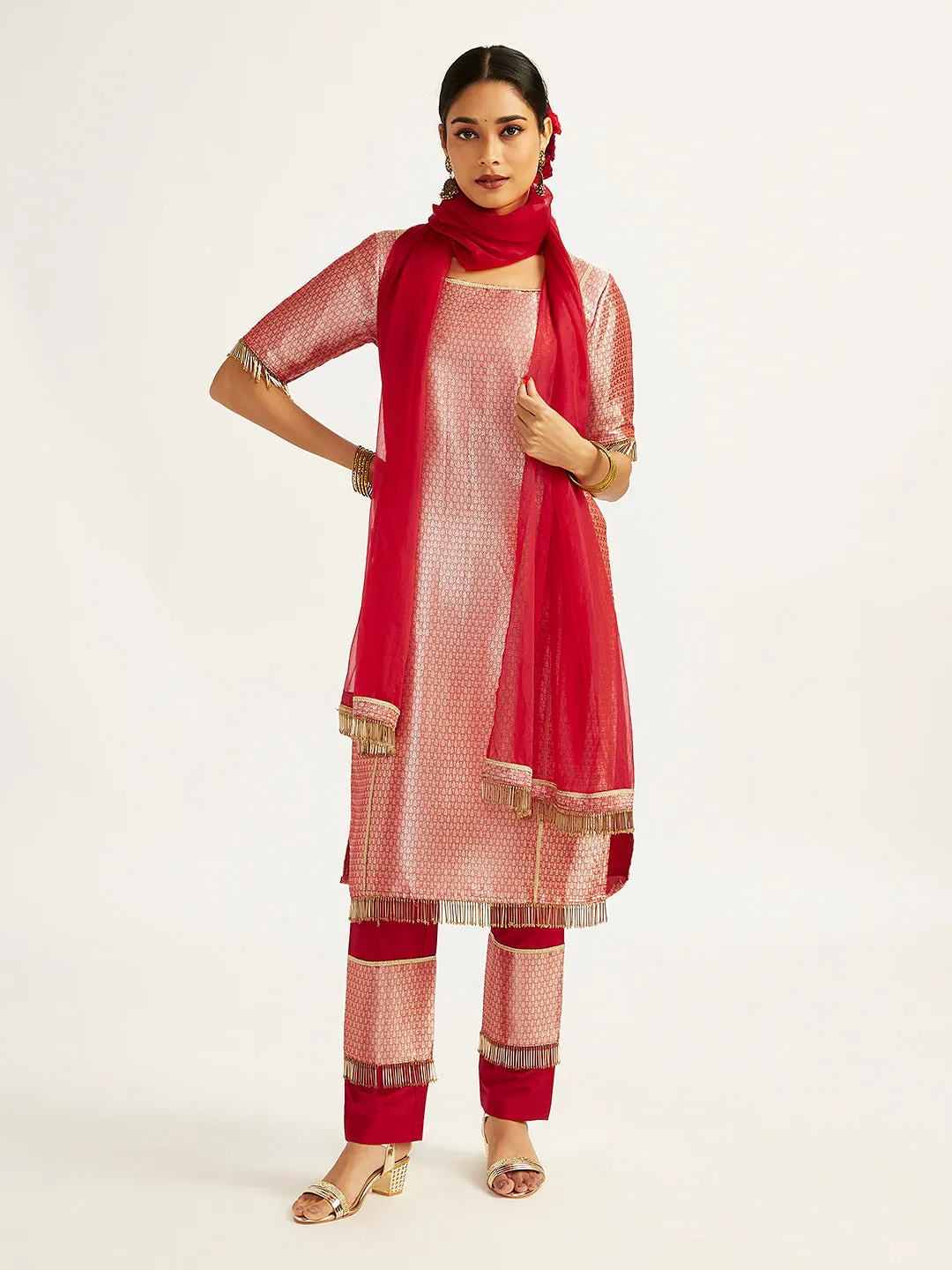 Jashvi Women's Red Kurta Set