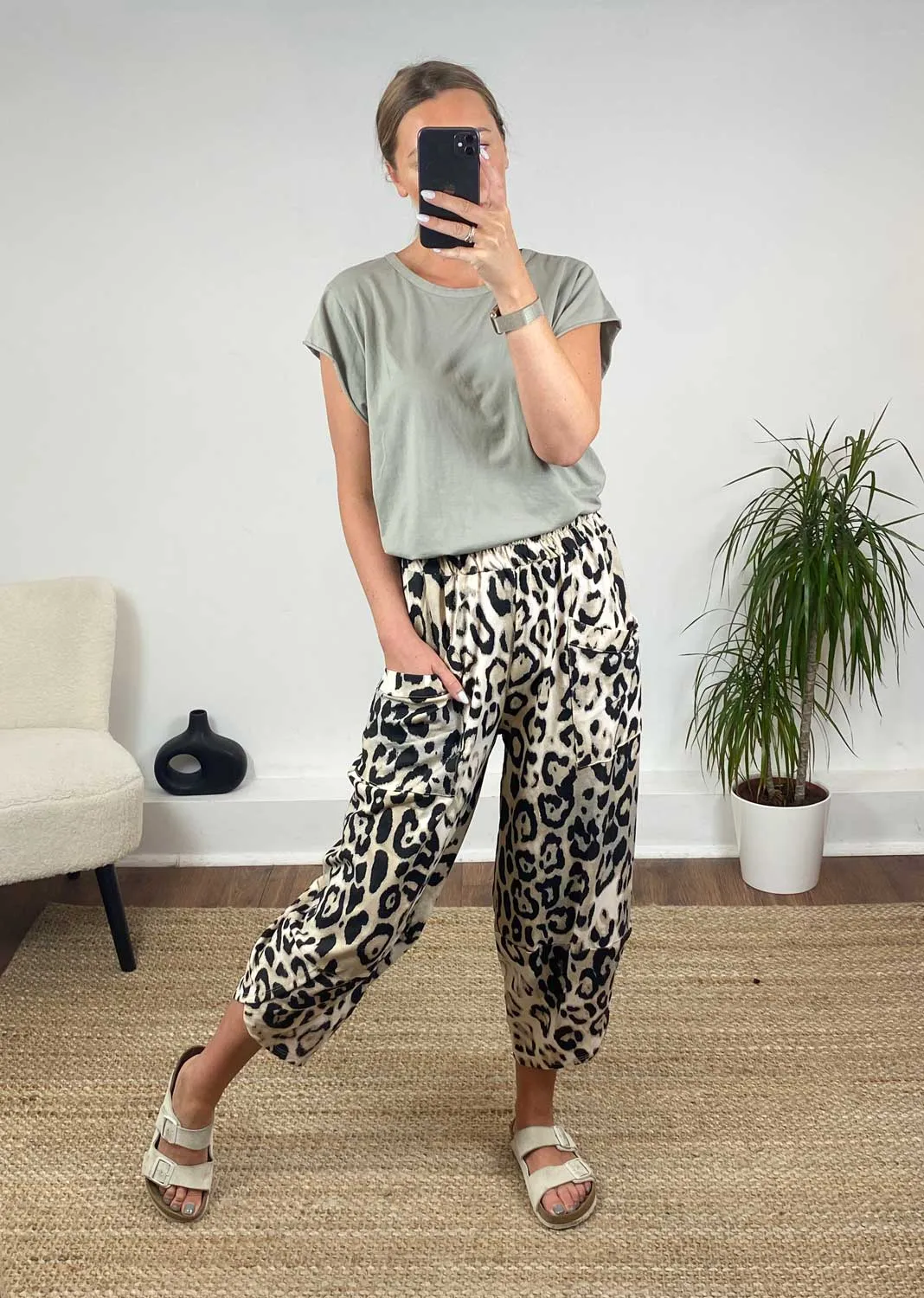 Jersey Pocket Cocoon Pants in Cheetah Print