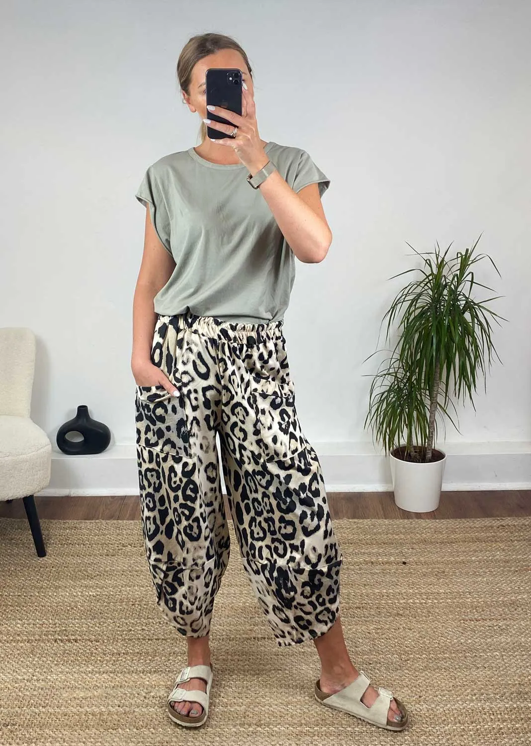 Jersey Pocket Cocoon Pants in Cheetah Print