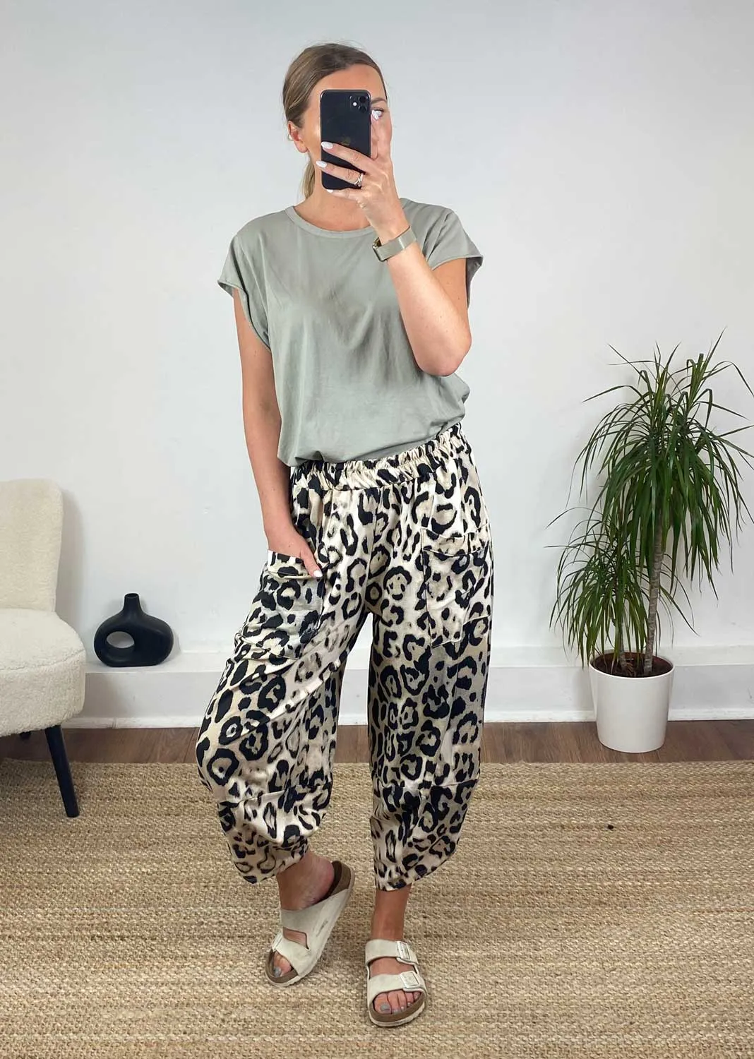 Jersey Pocket Cocoon Pants in Cheetah Print