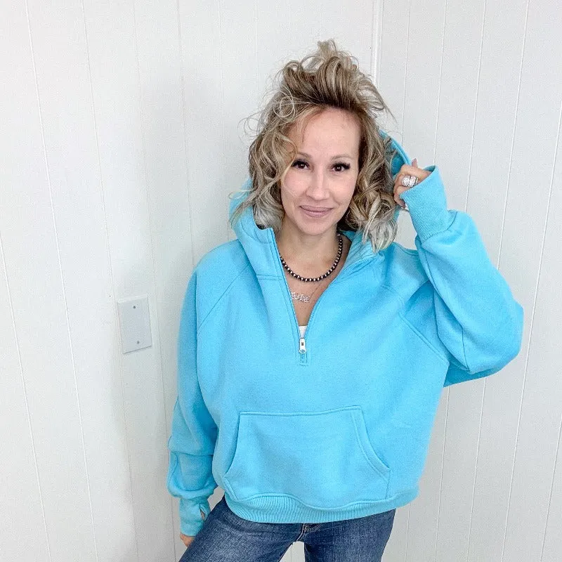 Kenna Aqua Blue Quater Zip Pullover Hoodie