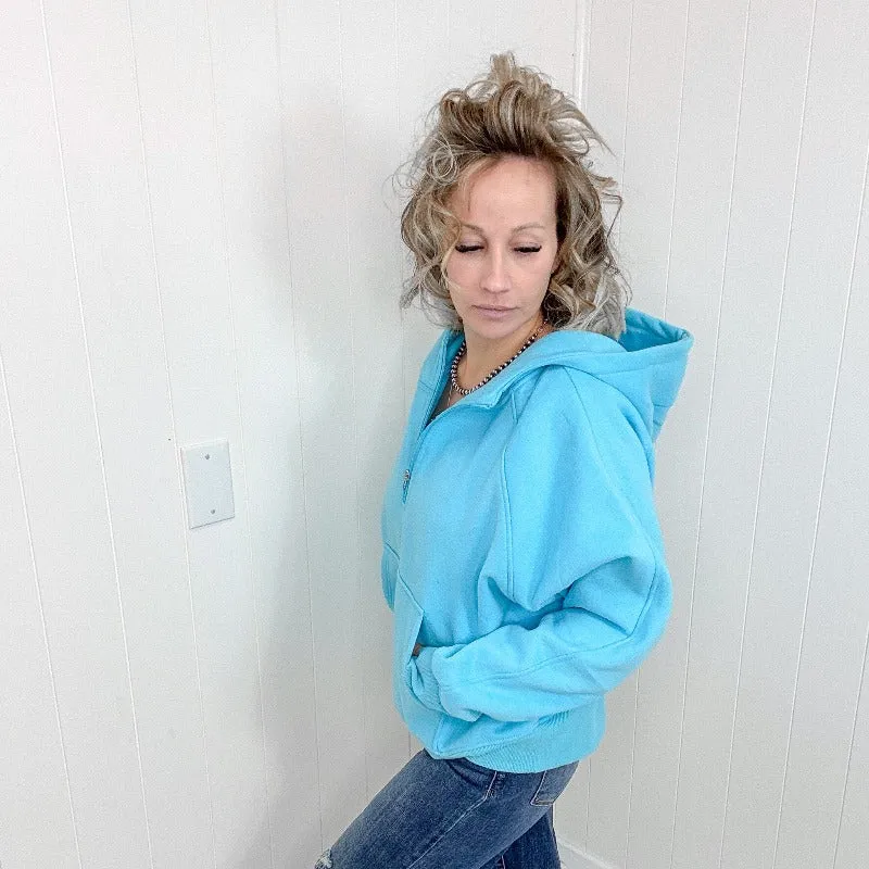 Kenna Aqua Blue Quater Zip Pullover Hoodie