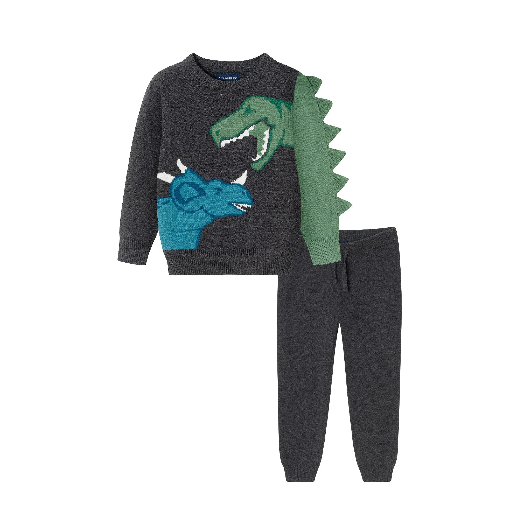 Kids (2-4) Sweater Set | Charcoal Dinosaur