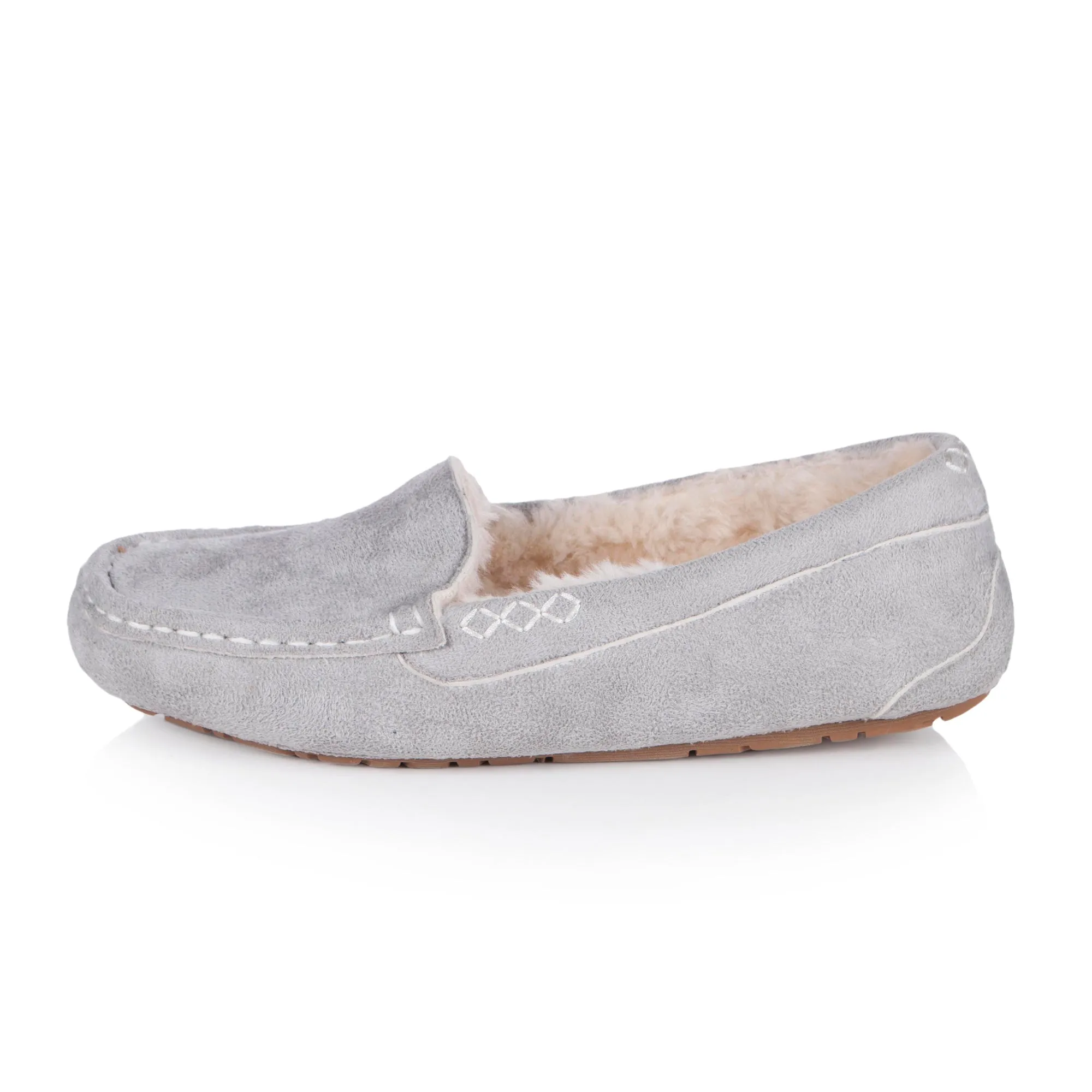 Ladies Memory Foam Slippers Grey with Durable Sole