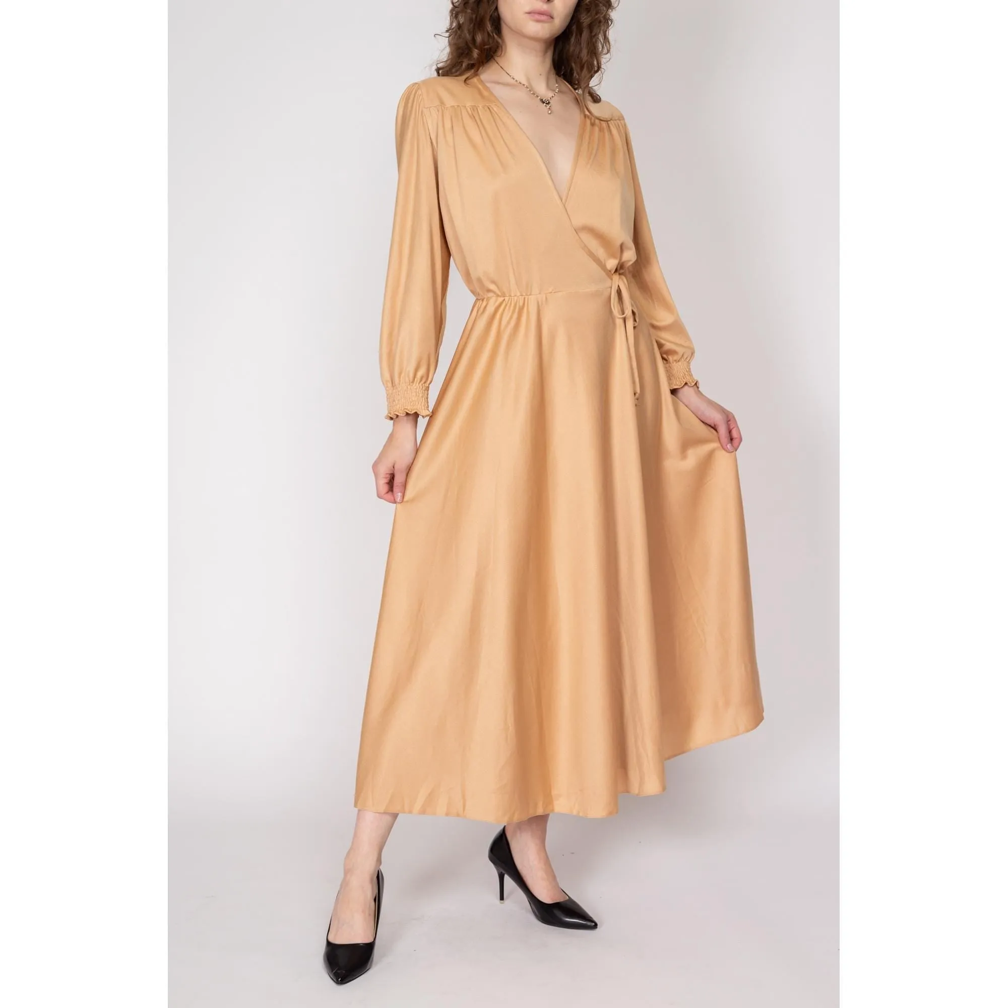 Large 70s Camel Maxi Wrap Lounge Dress