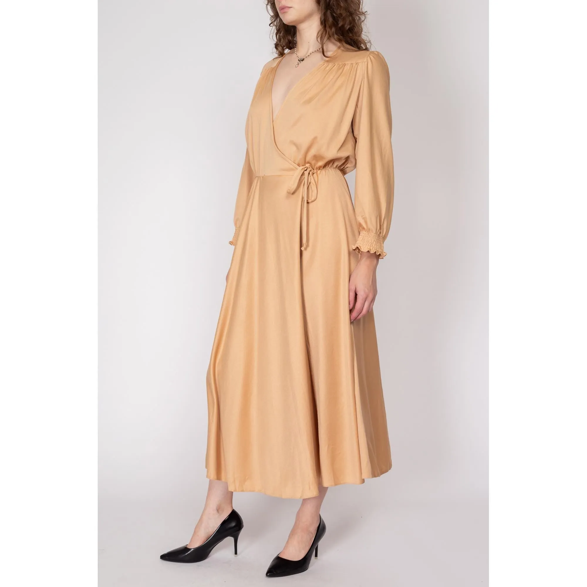 Large 70s Camel Maxi Wrap Lounge Dress