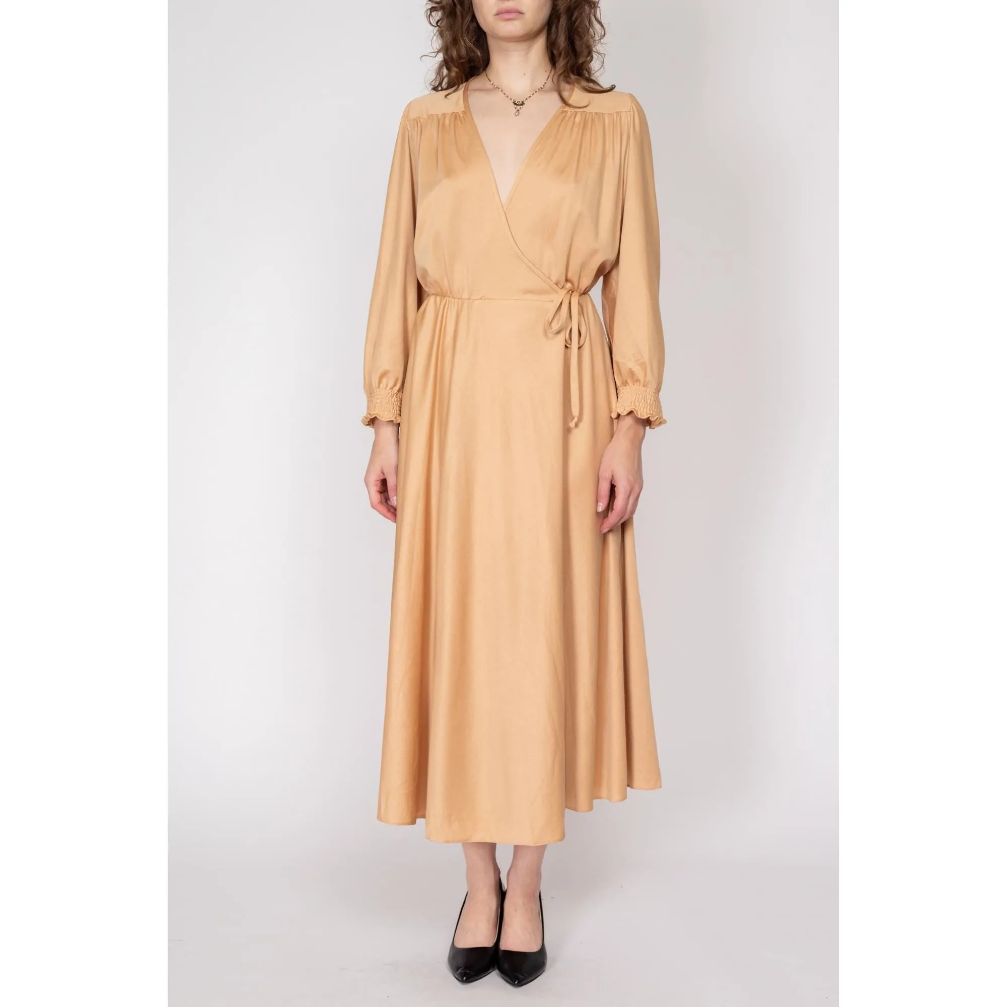 Large 70s Camel Maxi Wrap Lounge Dress