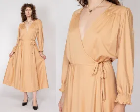 Large 70s Camel Maxi Wrap Lounge Dress