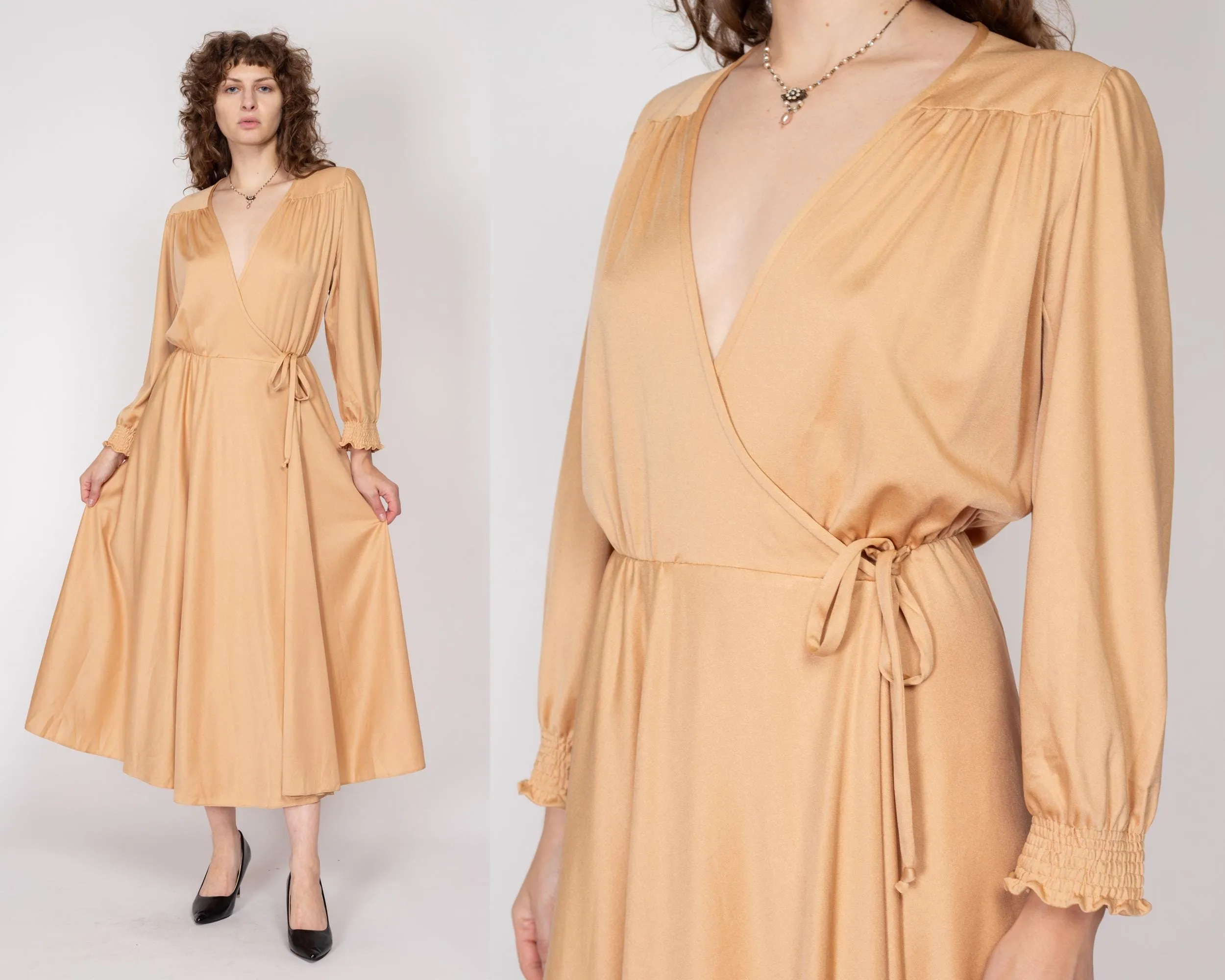 Large 70s Camel Maxi Wrap Lounge Dress