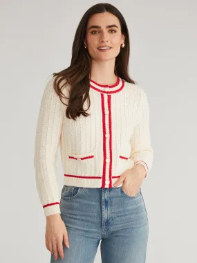 Laurel: 100% Cotton Crewneck Tipped Cardigan