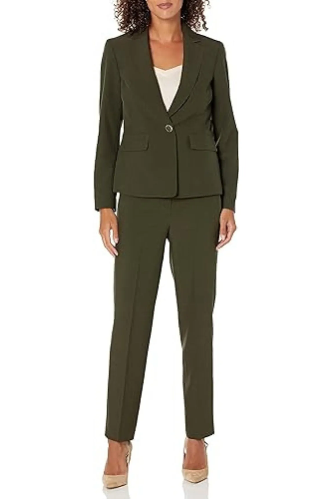 Le Suit Stretch Crepe One Button Pant Suit Set